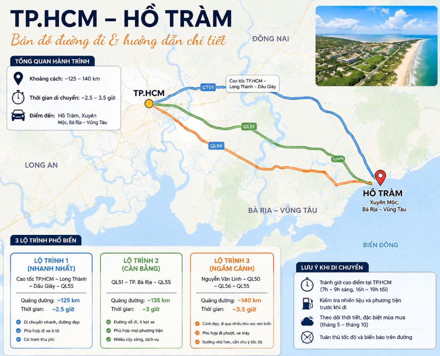 duong di ho tram Bản đồ đường đi từ TP.HCM đến Hồ Tràm